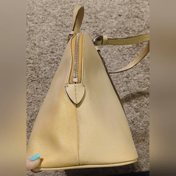 Coach Peyton Saffiano Leather Dome Satchel Cream Gold Champagne Metallic Bag - Picture 14 of 16